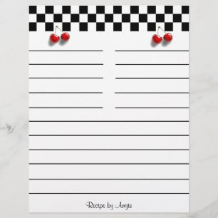 Checkerboard Cherries Recept Papper 8.5 x 11 Reklamblad