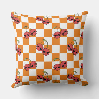 Checkerboard Cherry Skull - Cute Kawaii Vibes Kudde