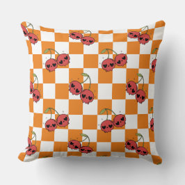 Checkerboard Cherry Skull - Cute Kawaii Vibes Kudde