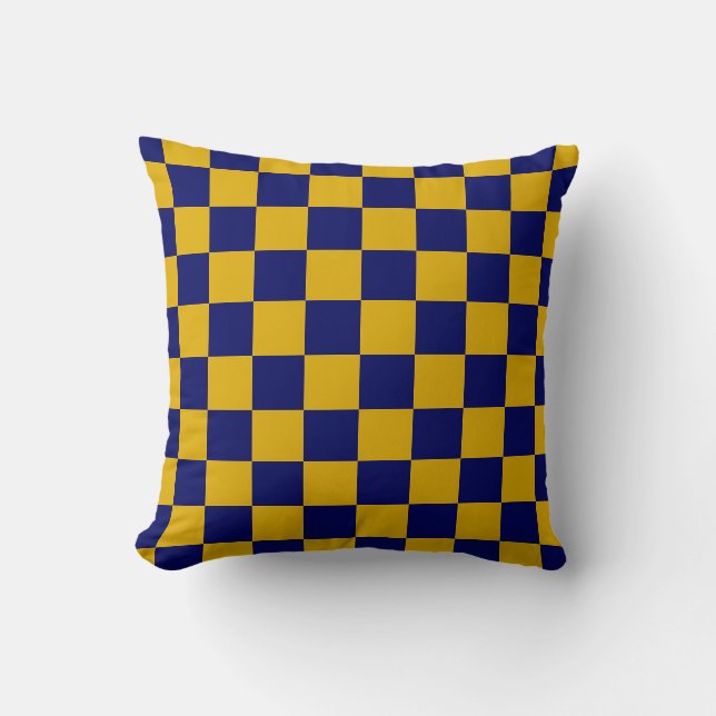 Checkerboard för mörk Navy och Mustard Gult Kudde (Framsida)