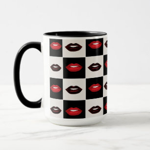 Checkerboard för Retro Vibes Röda Läpparna Mugg