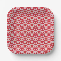 Checkerboard Heart Valentines Pappra Tallrikar
