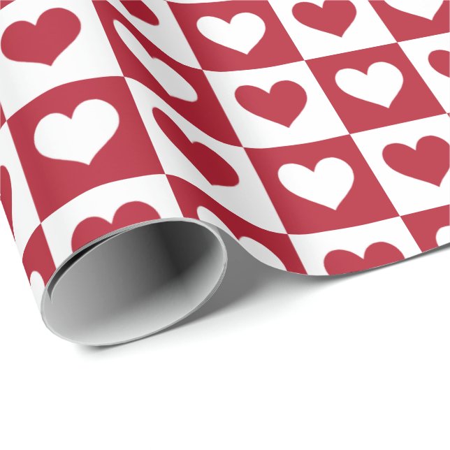 Checkerboard Hearts Mönster Valentine Day Presentpapper (Rullad Hörn)