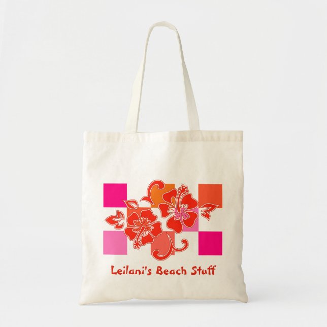 Checkerboard Hibiscus Beach Baggs Tygkasse (Framsidan)