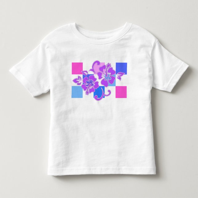 Checkerboard Hibiscus Hawaiian Blommigt T Shirt (Framsida)