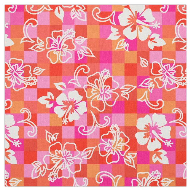 Checkerboard Hibiscus Hawaiian Blommigt Tyg (Provkarta)