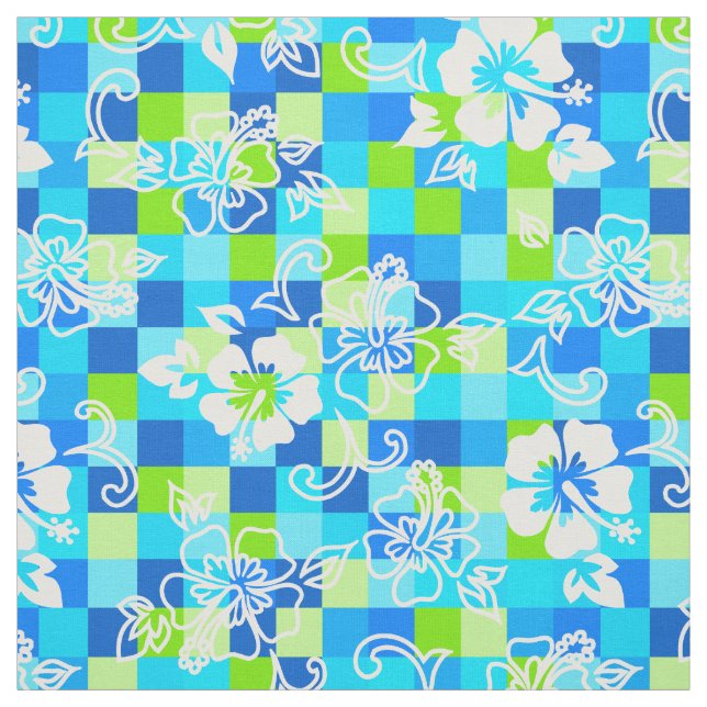 Checkerboard Hibiscus Hawaiian Blommigt Tyg (Provkarta)