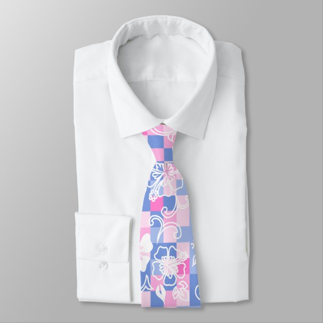 Checkerboard Hibiscus Hawaiian Floral- Peri Pink Slips (Bunden)