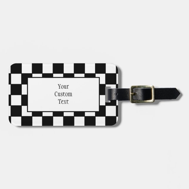 Checkerboard in Black and White Luggage Tag Bagagebricka (Horisontell Framsida)