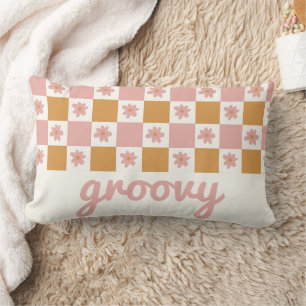 Checkerboard Mönster för Retro Daisy Lumbarkudde