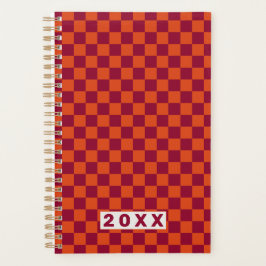Checkerboard Orange Burgundy Retro Pattern 2026 