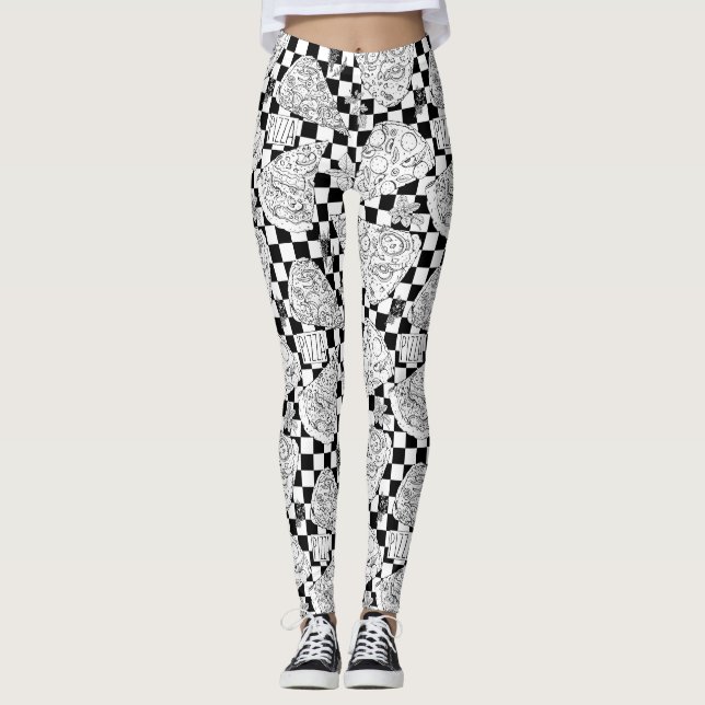 Checkerboard Pizza Parlor Pizzeria Female Chef Leggings (Framsida)