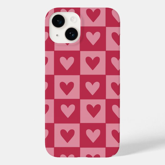 Checkerboard Red Heart Mönster Phone Case (Baksida)