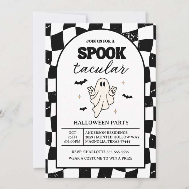 Checkerboard Retro Spooktacular Halloween Inbjudningar (Framsida)