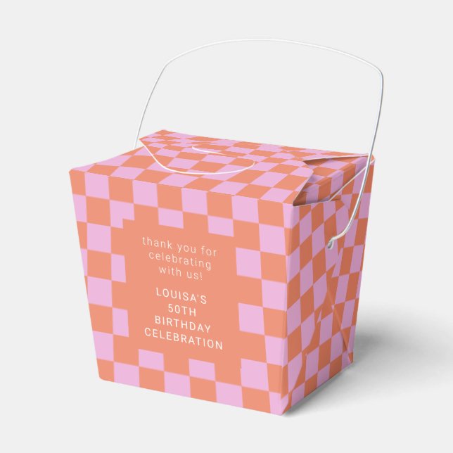 Checkerboard Rosa Orange Anpassningsbar Birthday T Presentaskar (Framsidan Sidan)
