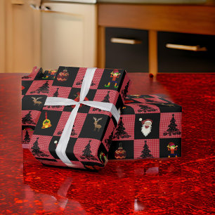 Checkerboard Santa Snögubbe WandeBlack Red Presentpapper