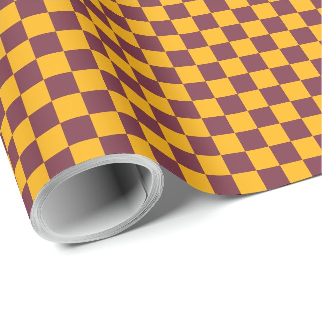 Checkerboard Sports Team Spirit Maroon Guld Roligt Presentpapper (Rullad Hörn)