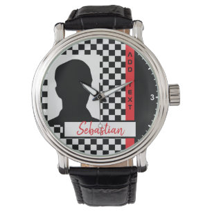 Checkerboard Tävla Flagga Red Line Tävling Photo Armbandsur
