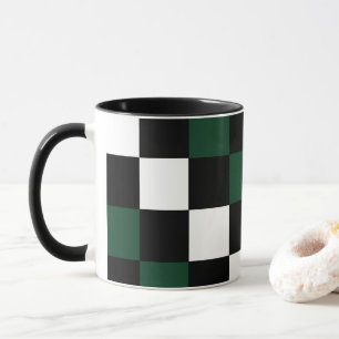 Checkerboard White Black Grönt Kontrollerad Mugg