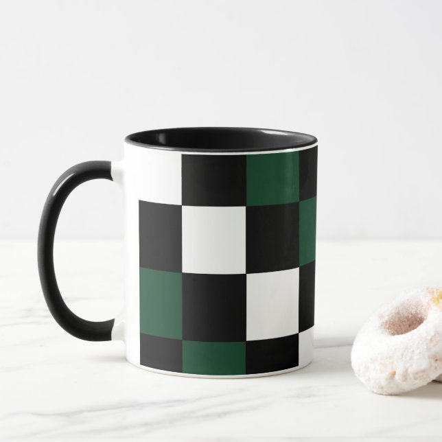 Checkerboard White Black Grönt Kontrollerad Mugg (Med munk)