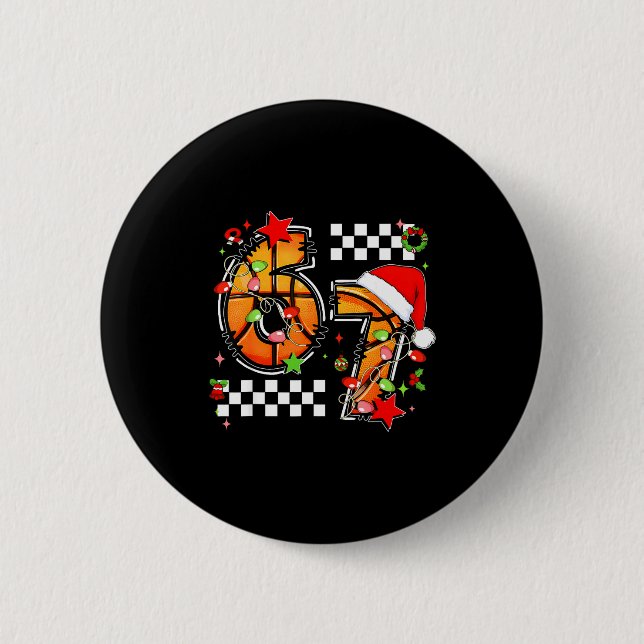 Checkered 67 Basketball Santa Hat Christmas Six Se Knapp (Framsida)