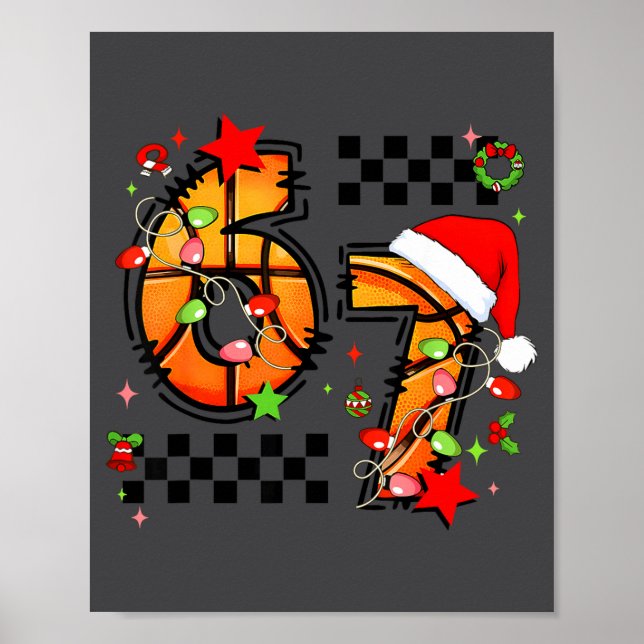 Checkered 67 Basketball Santa Hat Christmas Six Se Poster (Framsidan)