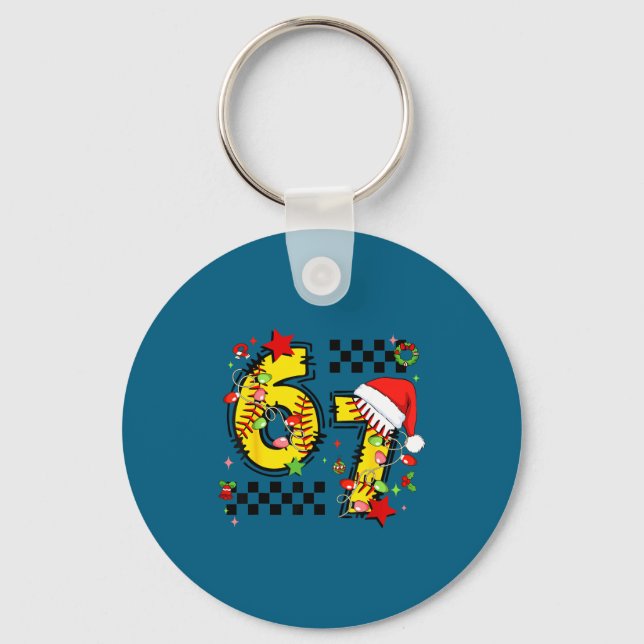 Checkered 67 Softball Santa Hat Christmas Six Seve Nyckelring (Framsida)
