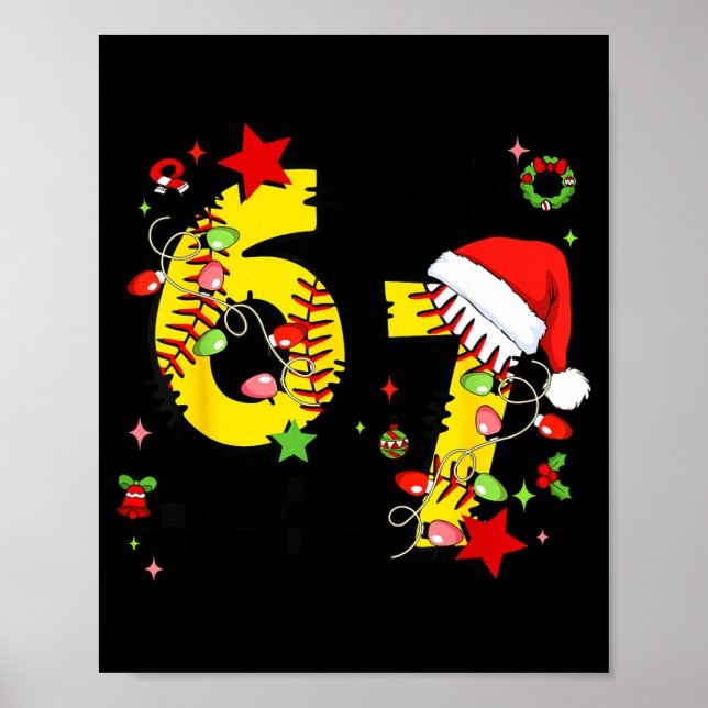 Checkered 67 Softball Santa Hat Christmas Six Seve Poster (Framsidan)