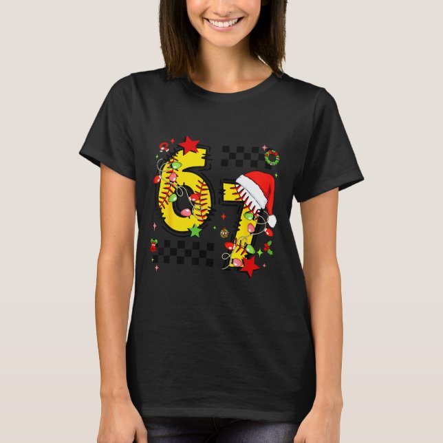 Checkered 67 Softball Santa Hat Christmas Six Seve T Shirt (Framsida)