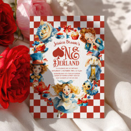 Checkered Alice in ONEDERLAND 1st Birthday Party Inbjudningar