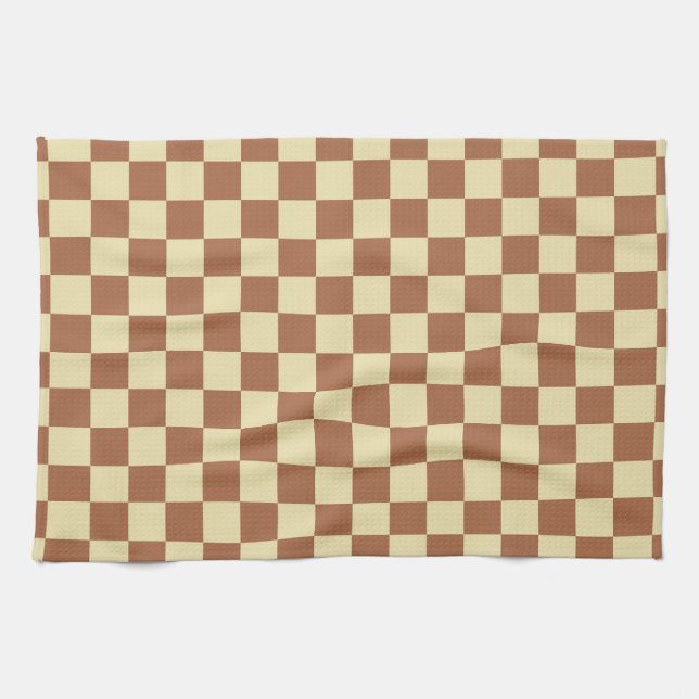Checkered Beige and Brown Kökshandduk (Horisontell)