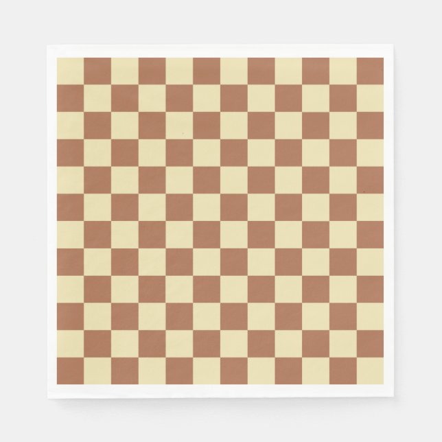 Checkered Beige and Brown Pappersservett (Framsidan)