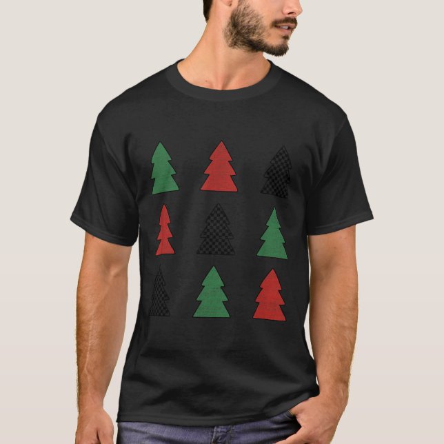 Checkered Christmas Tree Graphic Crewneck Swea Fun T Shirt (Framsida)