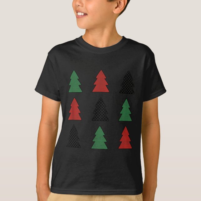 Checkered Christmas Tree Graphic Crewneck Swea Fun T Shirt (Framsida)