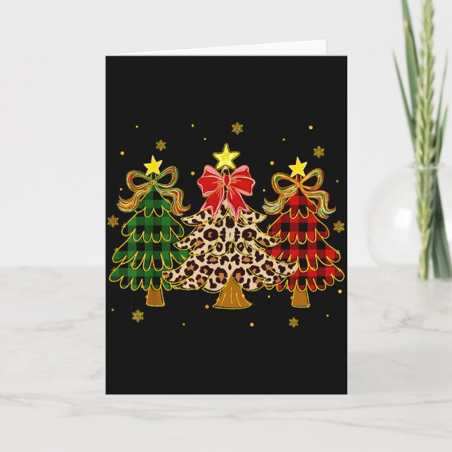 Checkered Christmas Trees Red Green Plaid Leopard  Kort (Framsida)