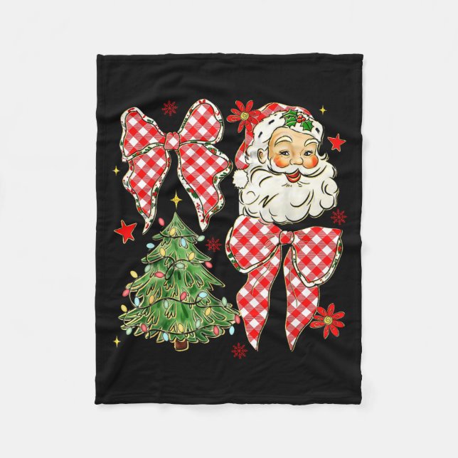 Checkered Coquette Bow Santa Claus Christmas Holid Fleecefilt (Framsidan)