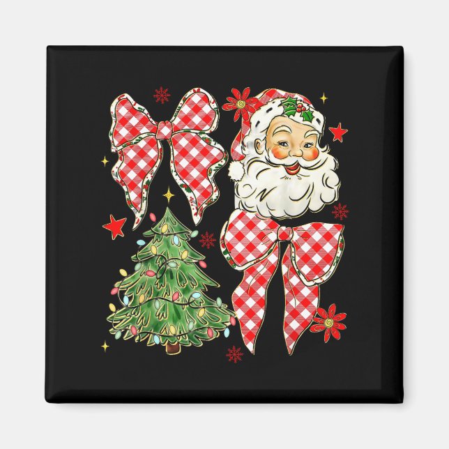 Checkered Coquette Bow Santa Claus Christmas Holid Magnet (Framsidan)