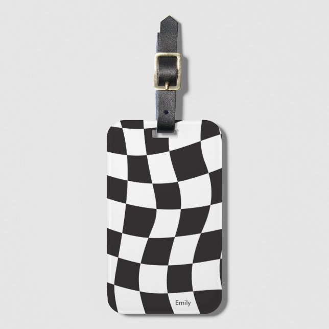 Checkered Custom Name Bagagebricka (Framsida vertikal)