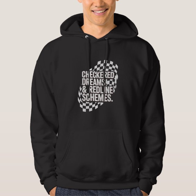 Checkered Dreams and Redline Schemes Wavy Text Hoodie (Framsida)
