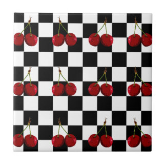 CHECKERED FLAGGA CHERRIES MÖNSTER KAKELPLATTA