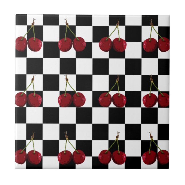 CHECKERED FLAGGA CHERRIES MÖNSTER KAKELPLATTA (Framsidan)