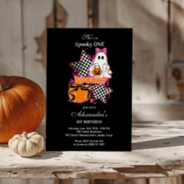Checkered Ghost Halloween 1st Birthday Inbjudningar