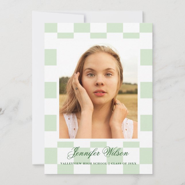 Checkered Grad graduation announcement green Meddelande (Framsida)