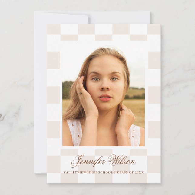 Checkered Grad graduation announcement Meddelande (Framsida)