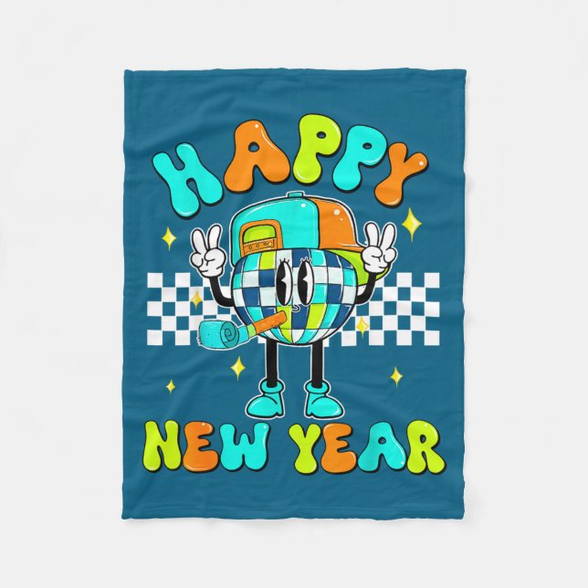 Checkered Happy New Year 2026 Disco Ball New Year  Fleecefilt (Framsidan)