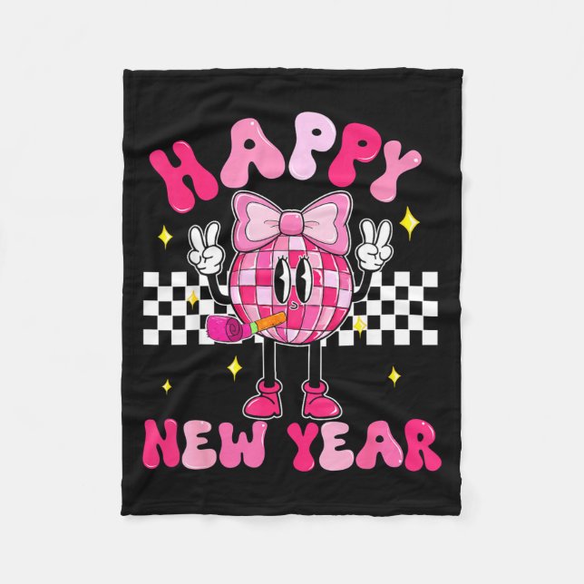 Checkered Happy New Year 2026 Disco Ball New Year  Fleecefilt (Framsidan)