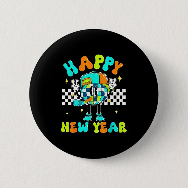 Checkered Happy New Year 2026 Disco Ball New Year  Knapp (Framsida)