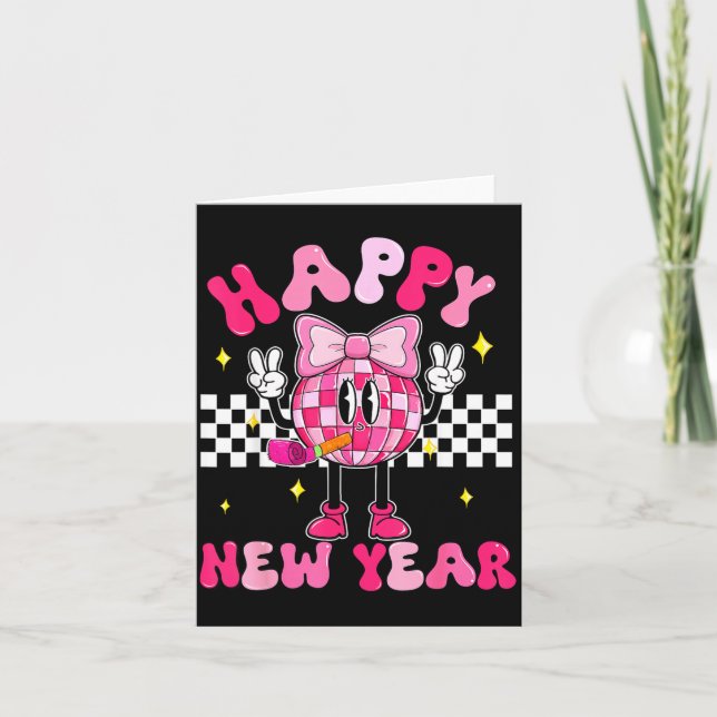 Checkered Happy New Year 2026 Disco Ball New Year  Kort (Framsida)