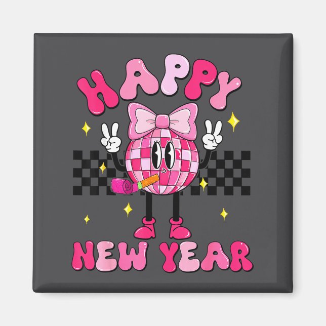Checkered Happy New Year 2026 Disco Ball New Year  Magnet (Framsidan)