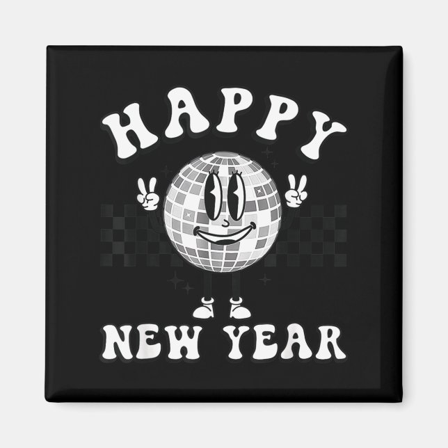 Checkered Happy New Year 2026 Disco Ball New Year  Magnet (Framsidan)